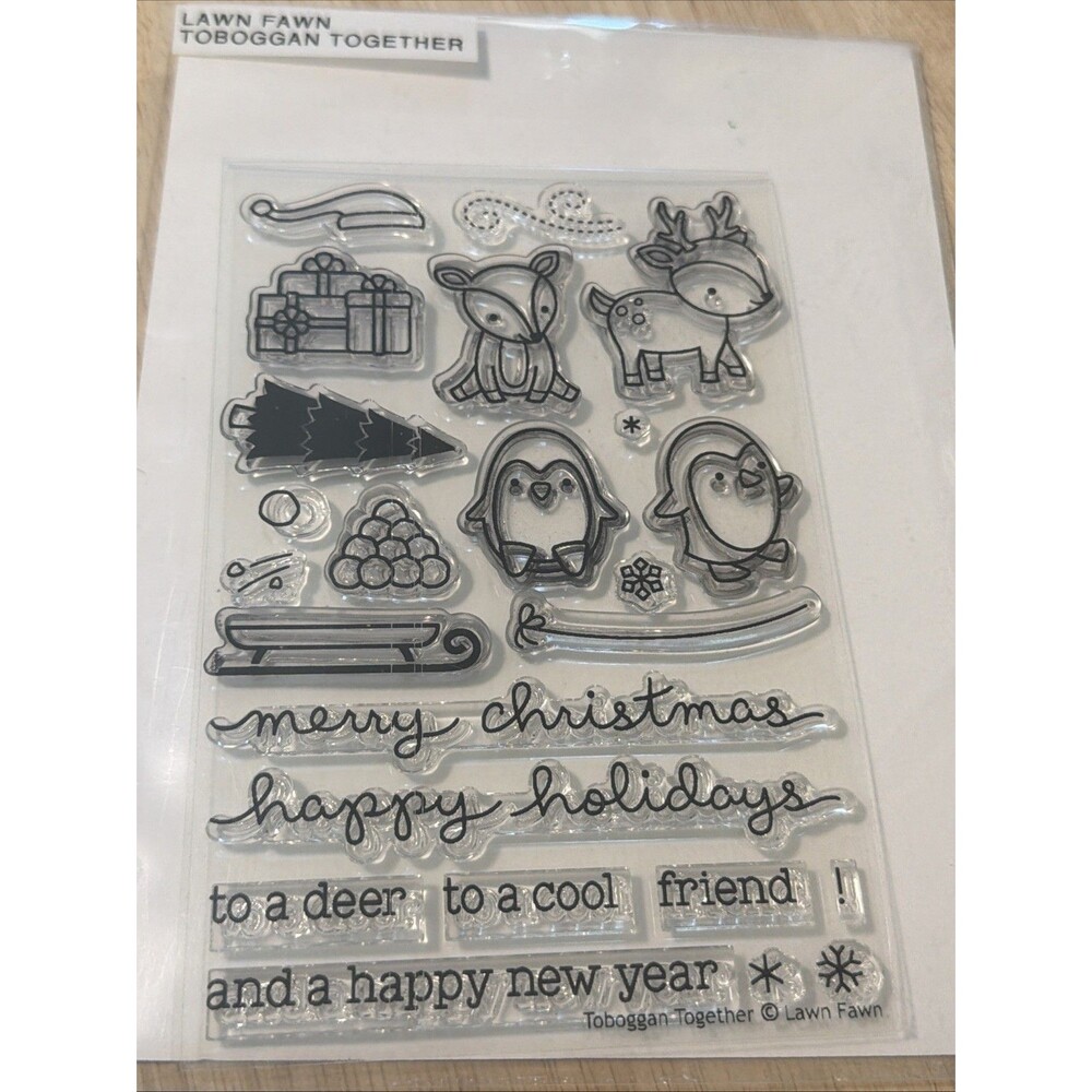 Lawn Fawn Toboggan Together Stamp Set penguin deer sled christmas winter snow